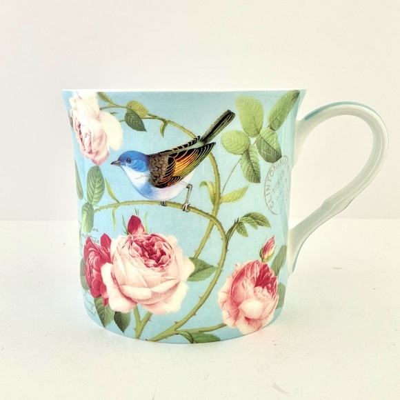 Blue Bird perched on Floral Roses Coffee/Tea Mug, Fine Bone Tea Cup - Picture 12 of 12